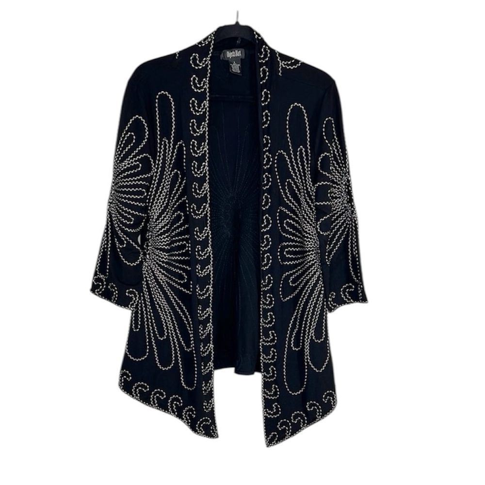Objects D’art black and white embroidered Art to Wear cardigan size Large